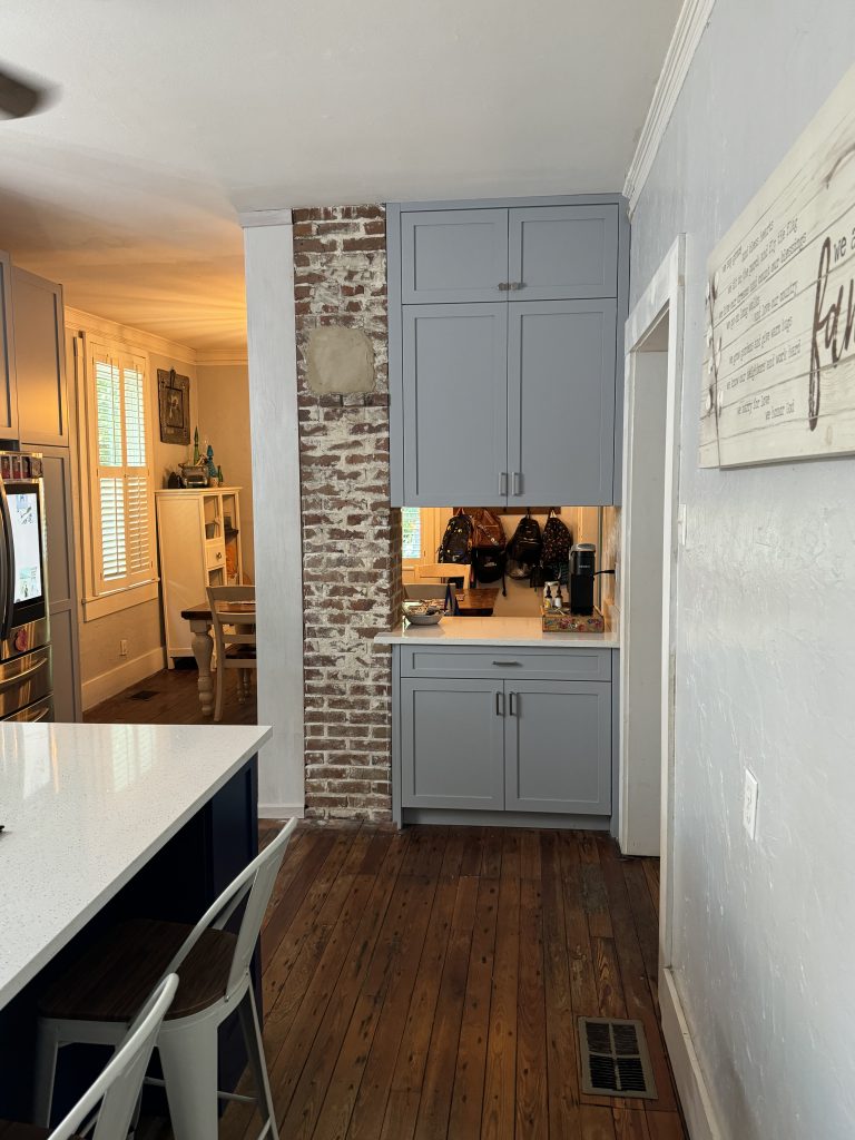 Built-In Coffee Nook with Exposed Brick Accent