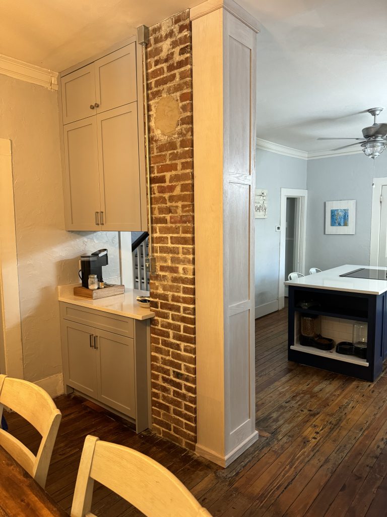 Kitchen Storage Nook with Rustic Brick Detail